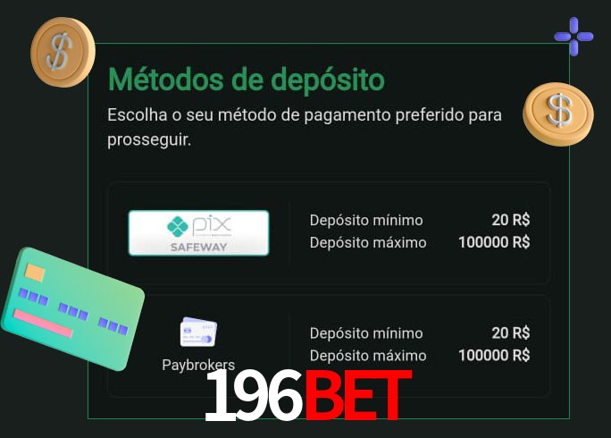O cassino 196Bet oferece uma grande variedade de métodos de pagamento